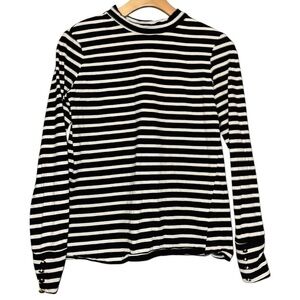 Trina Turk Women’s Size XS Black White Striped Cotton Button Sleeve T-Shirt